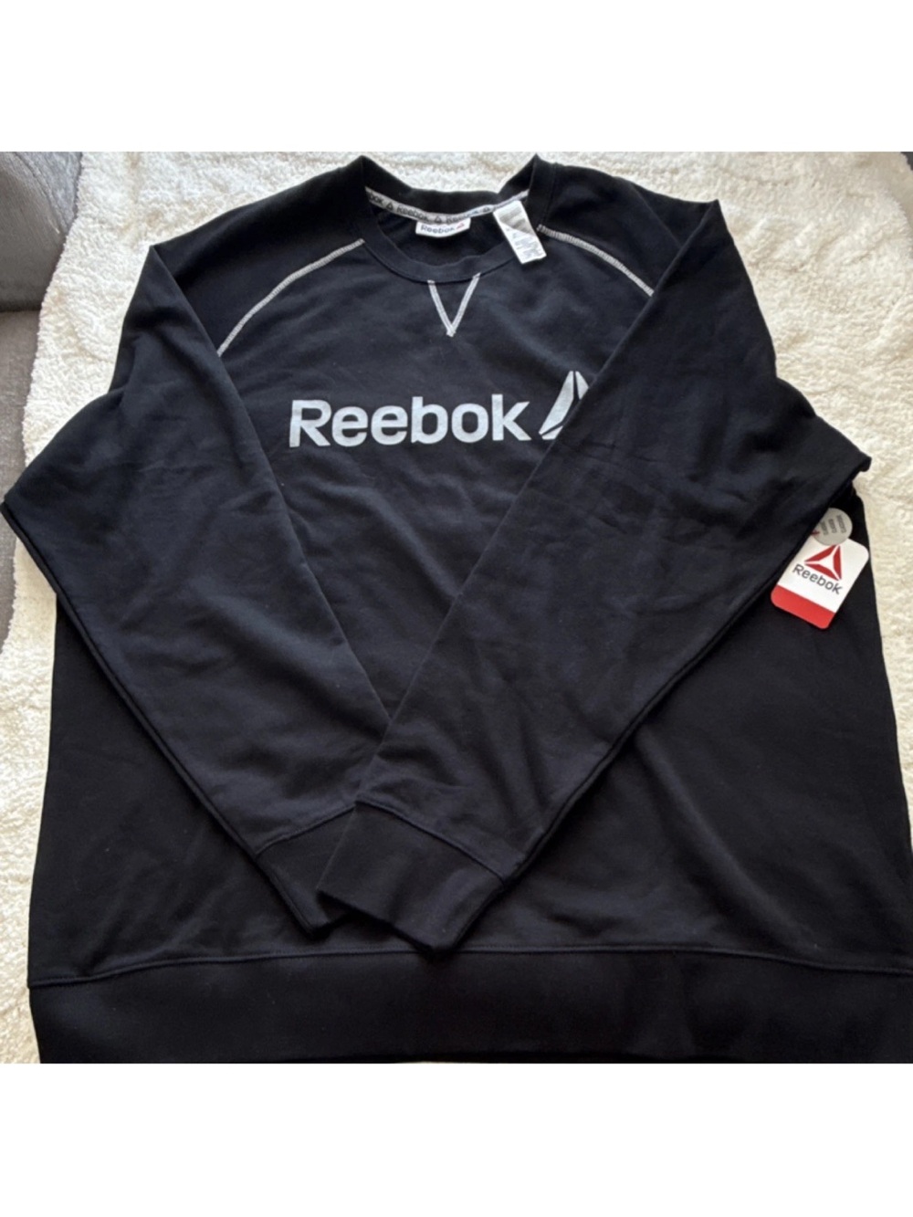 Reebok Men’s Black Crewneck Sweatshirt with White Logo